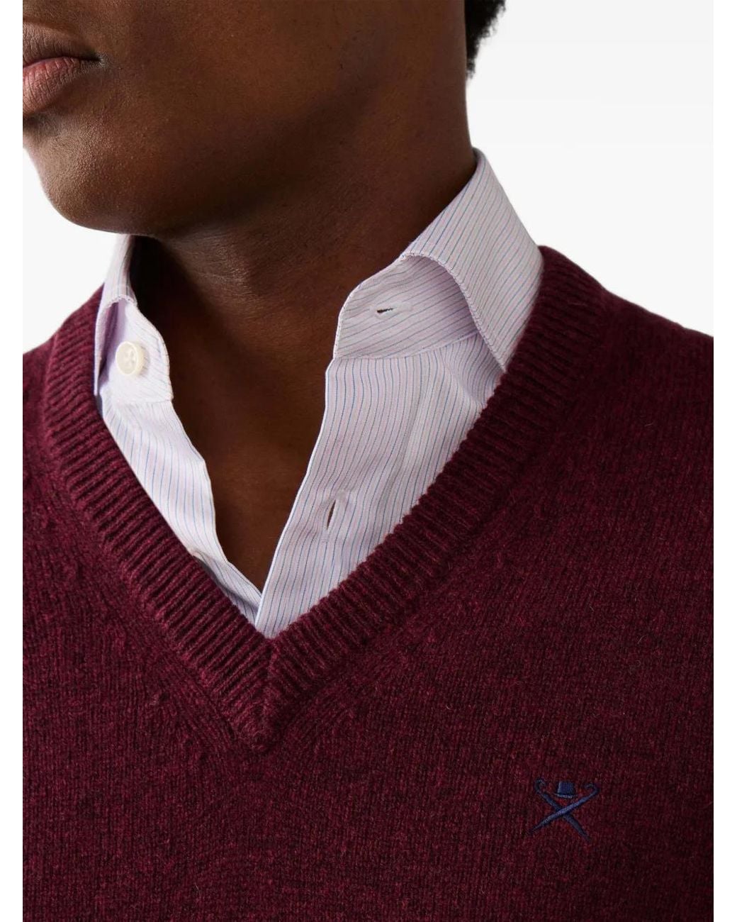 Hackett Red V-Neck Lambswool Sweater for men