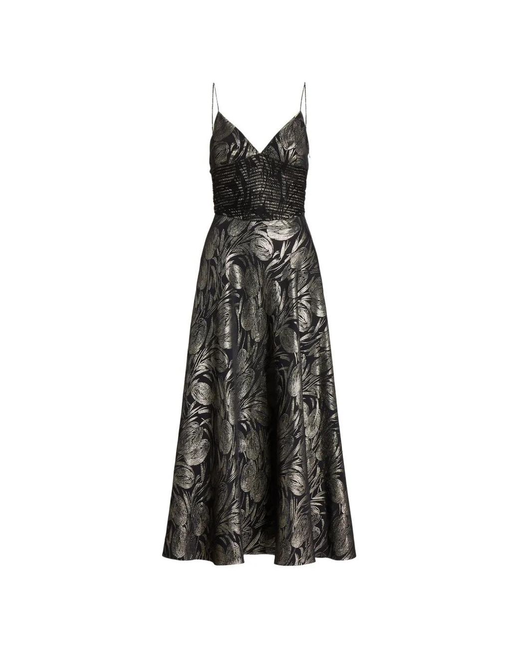 Ralph Lauren Black Henri Floral V-Neck Midi Dress