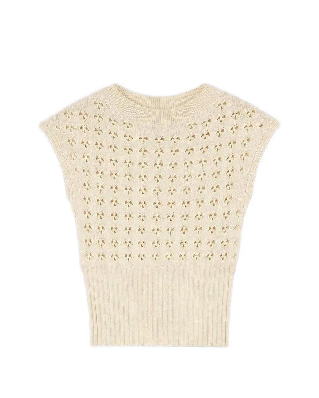 RETORI Natural Openwork-Knit Top
