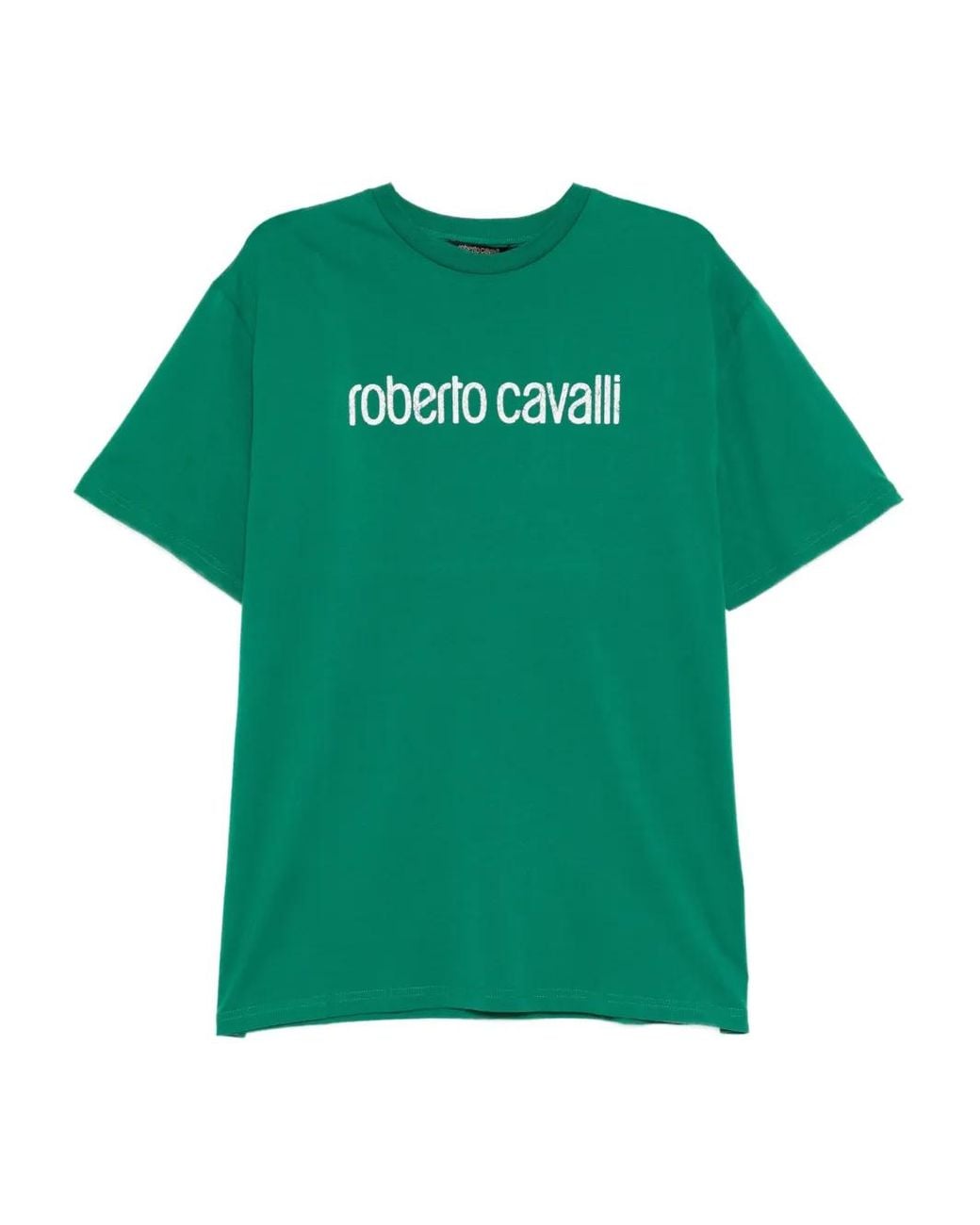 Roberto Cavalli Green Logo-Print Cotton T-Shirt for men