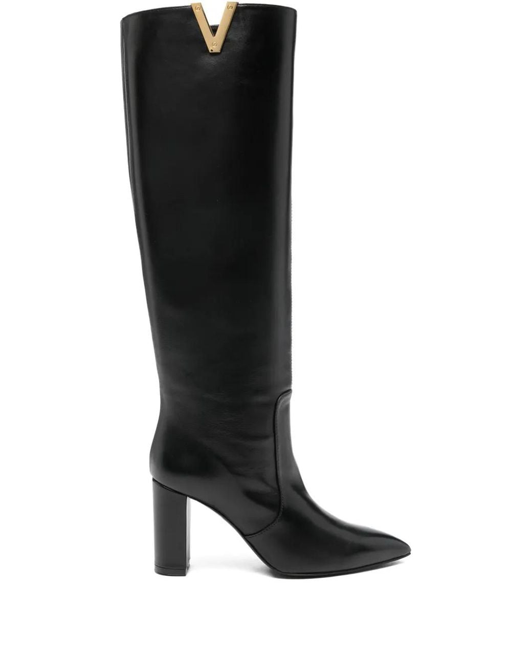 Via Roma 15 Black Pointed-Toe V-Logo Boots
