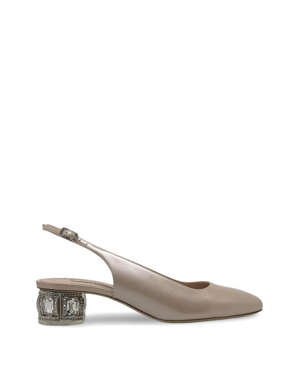 Casadei White Crystal-Embellished Slingback Pumps