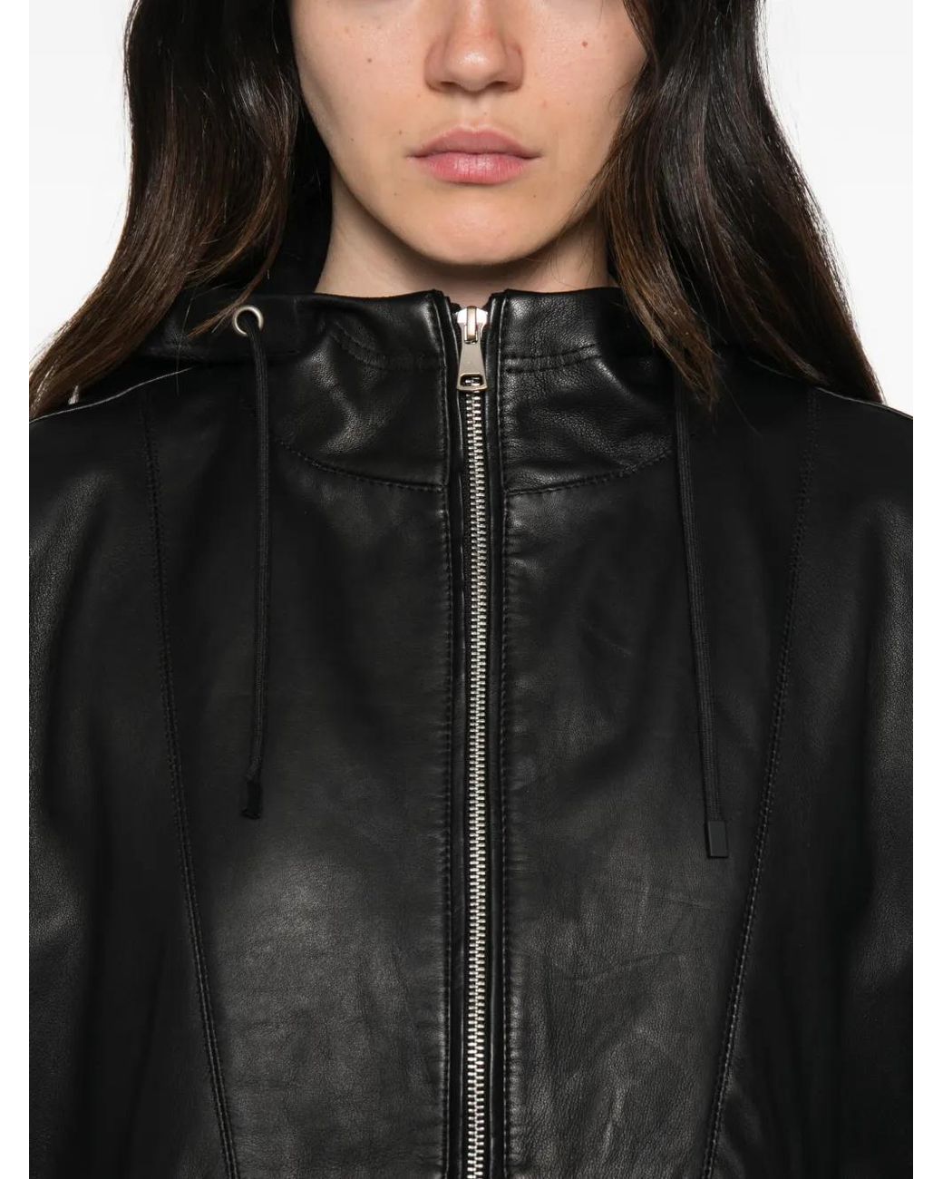 Tela Black Hooded Leather Jacket