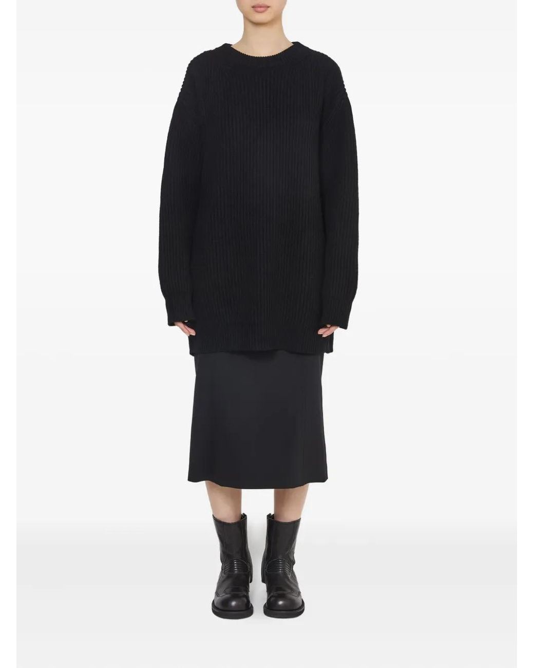 MM6 by Maison Margiela Black Ribbed Crewneck Sweater