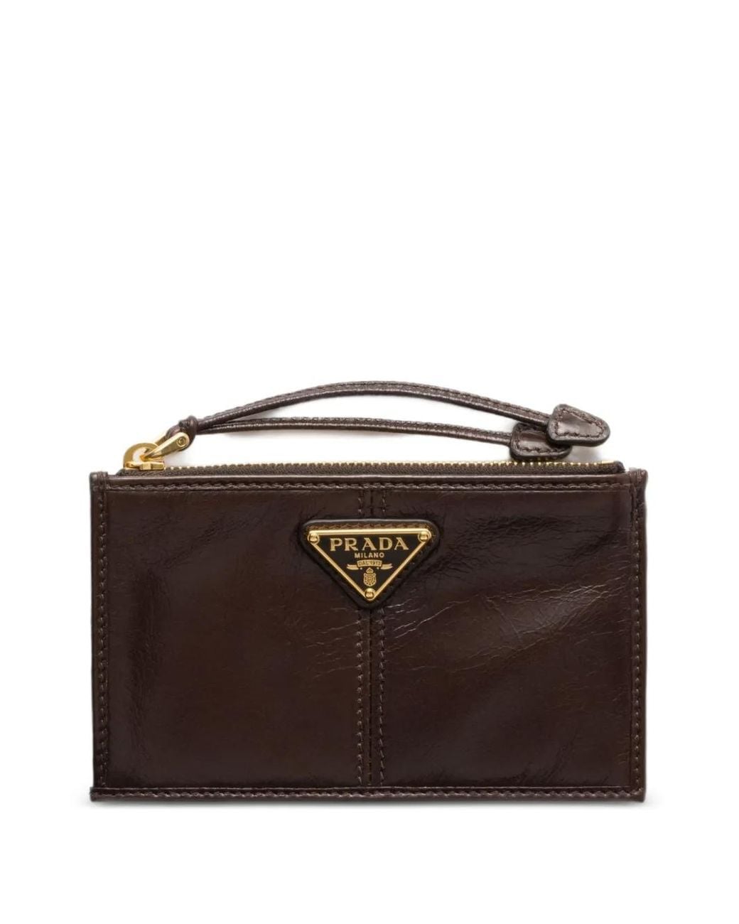 Prada Brown Leather Card Holder With Zipper