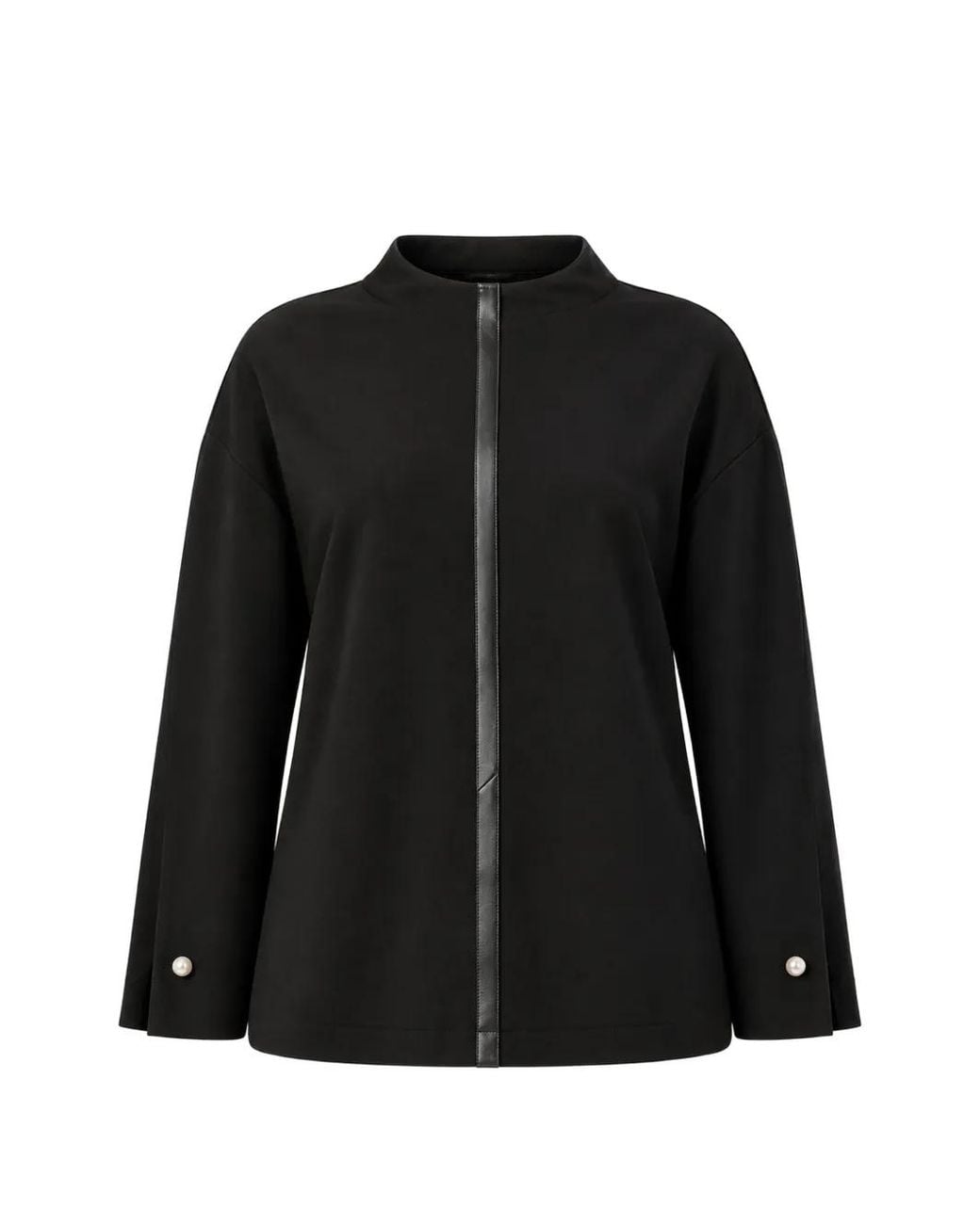Marina Rinaldi Black Faux-Leather Trim Pearl-Embellished Top