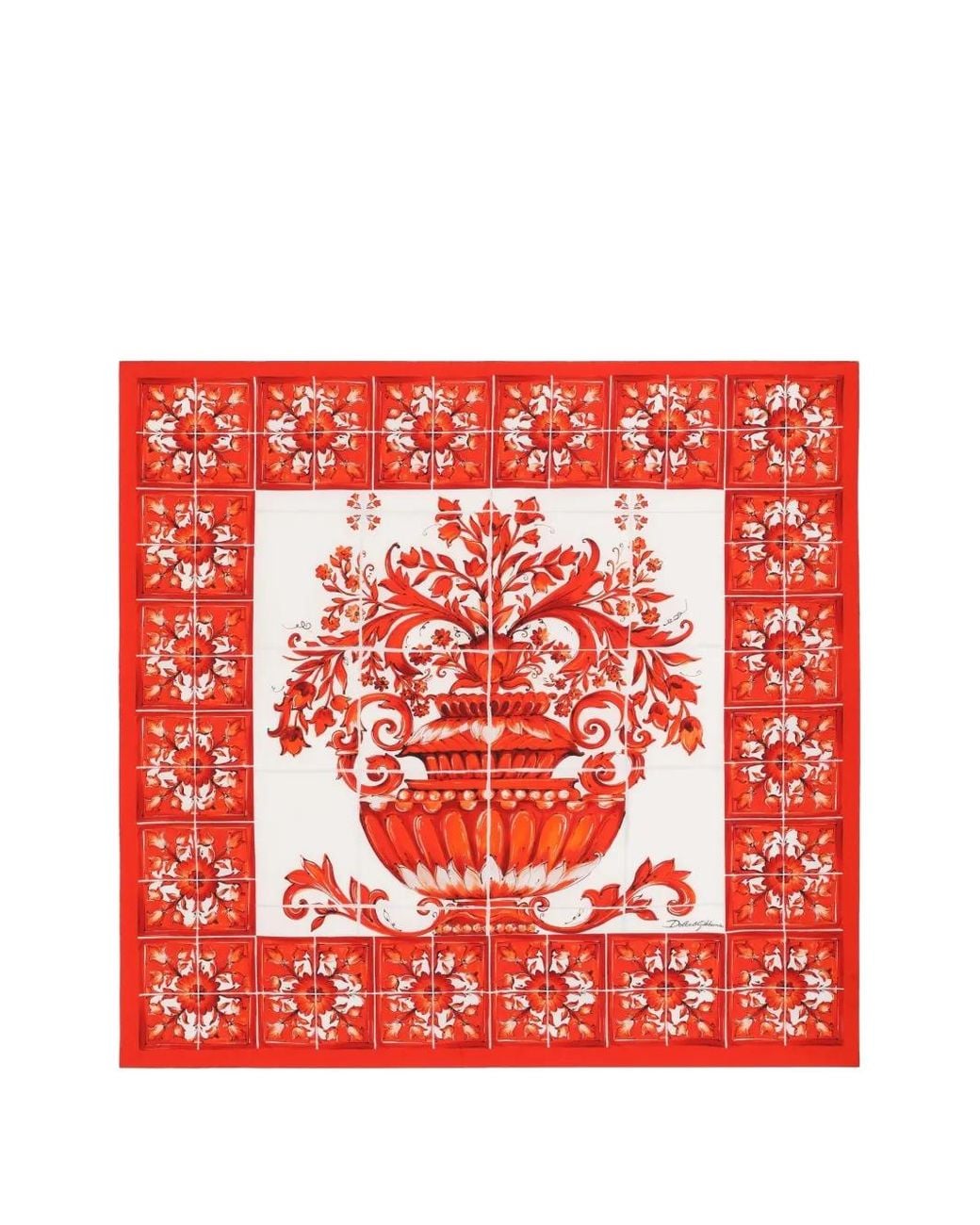Dolce & Gabbana Red Schal aus Seidentwill mit Majolika-Print, 90 x 90 cm