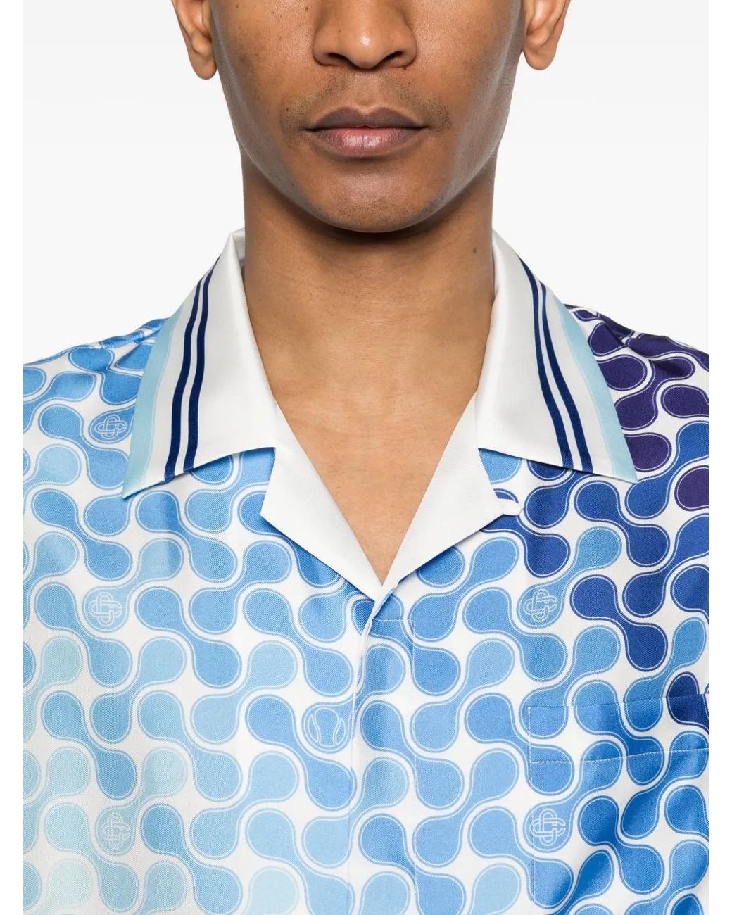 Casablanca Blue Silk Tennis Tile Short-Sleeve Shirt for men