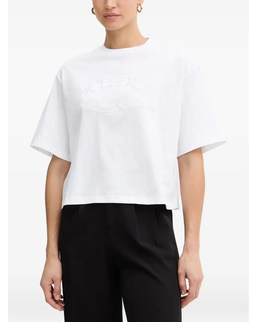 Iceberg White Logo-Embroidered T-Shirt