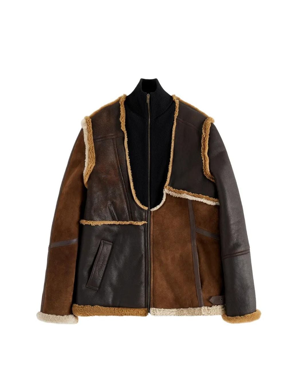 Maison Margiela Brown Zipped Patch Shearling Jacket for men