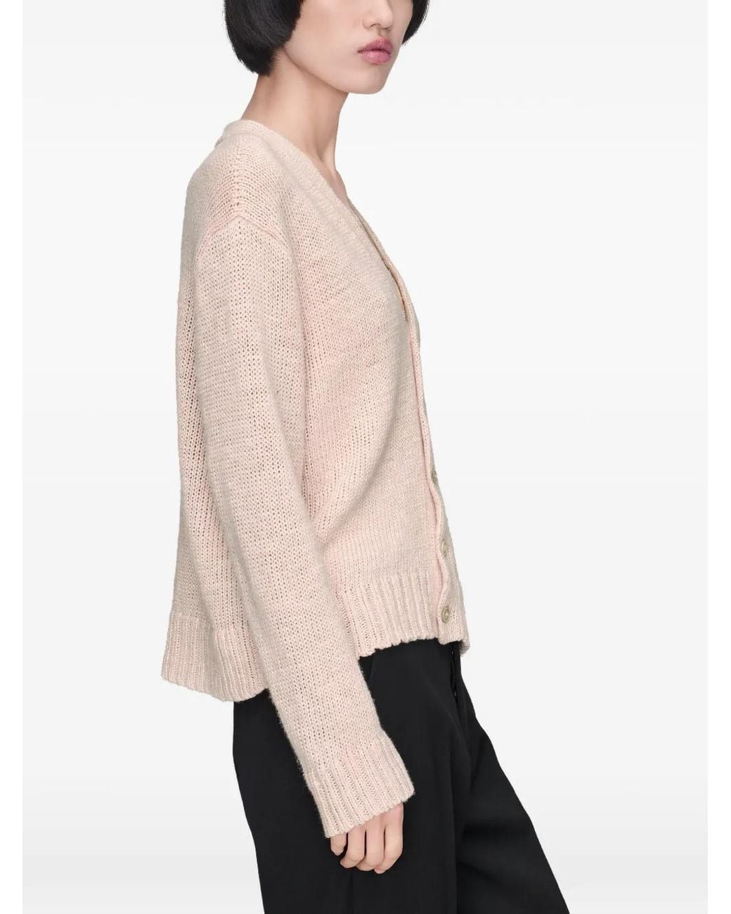 Maison Margiela White Ribbed V-Neck Cardigan