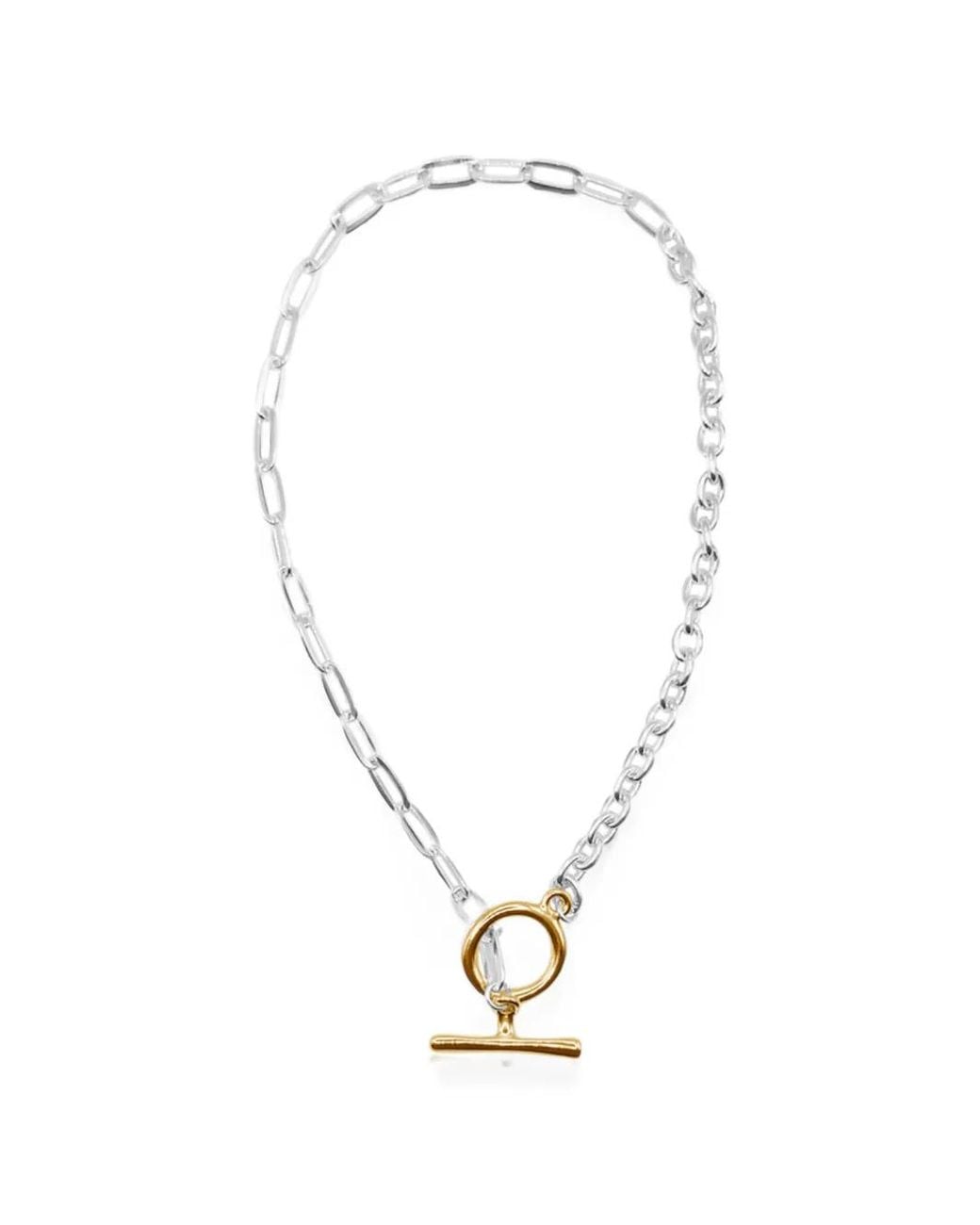 Hzmer Jewelry White Aikya Mixed-Metal Toggle Necklace