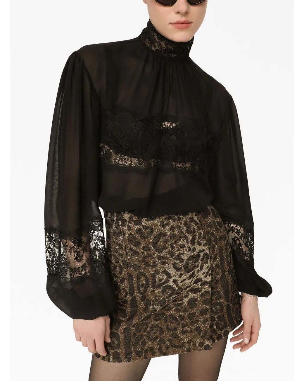 Dolce & Gabbana Black Lace Detail Silk Blouse