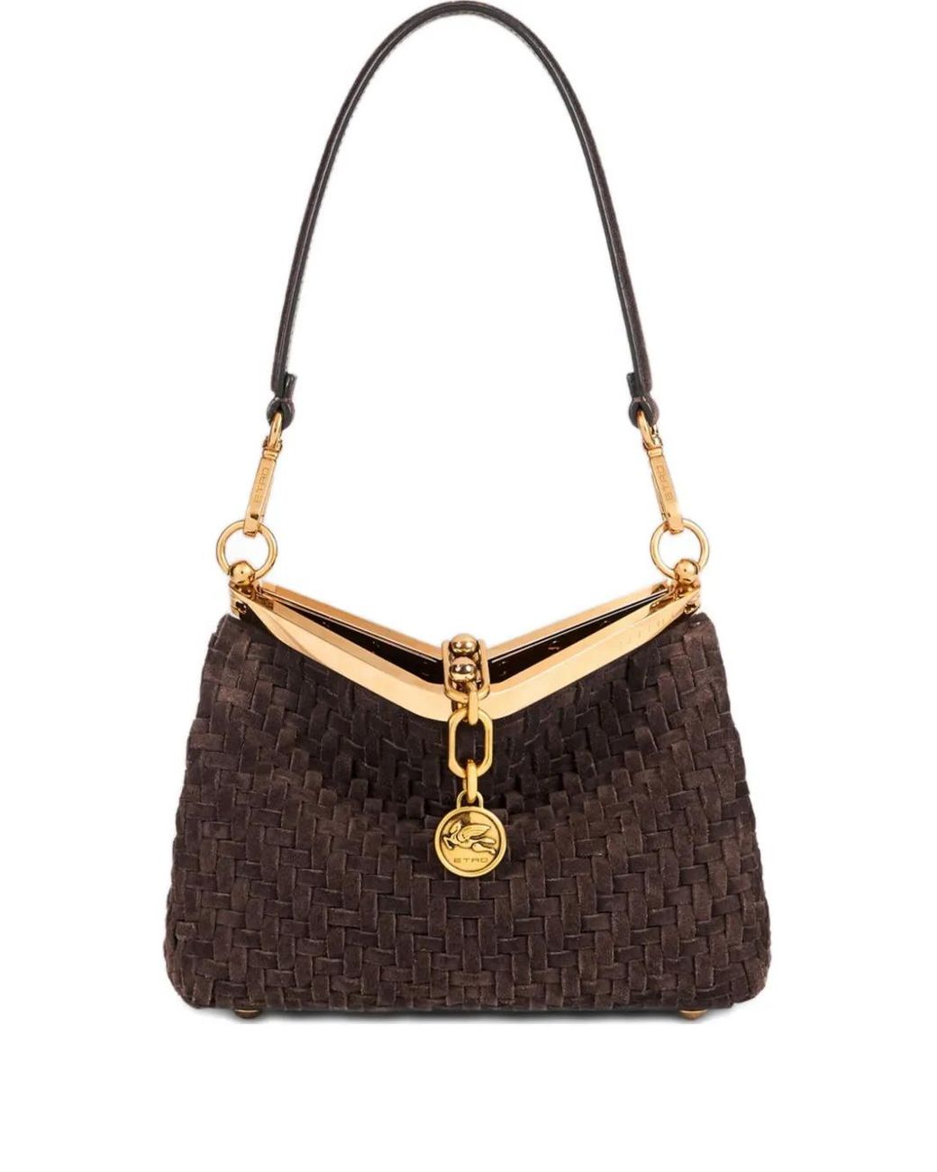 Etro Black Small Woven-Suede Shoulder Bag