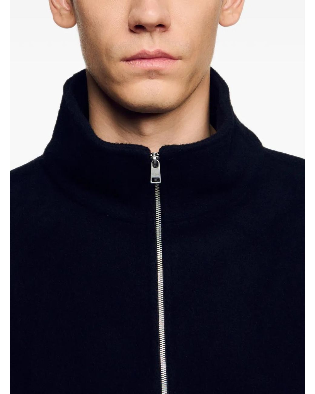 Sandro Black Zipped Standing Collar Sweatshirt for men