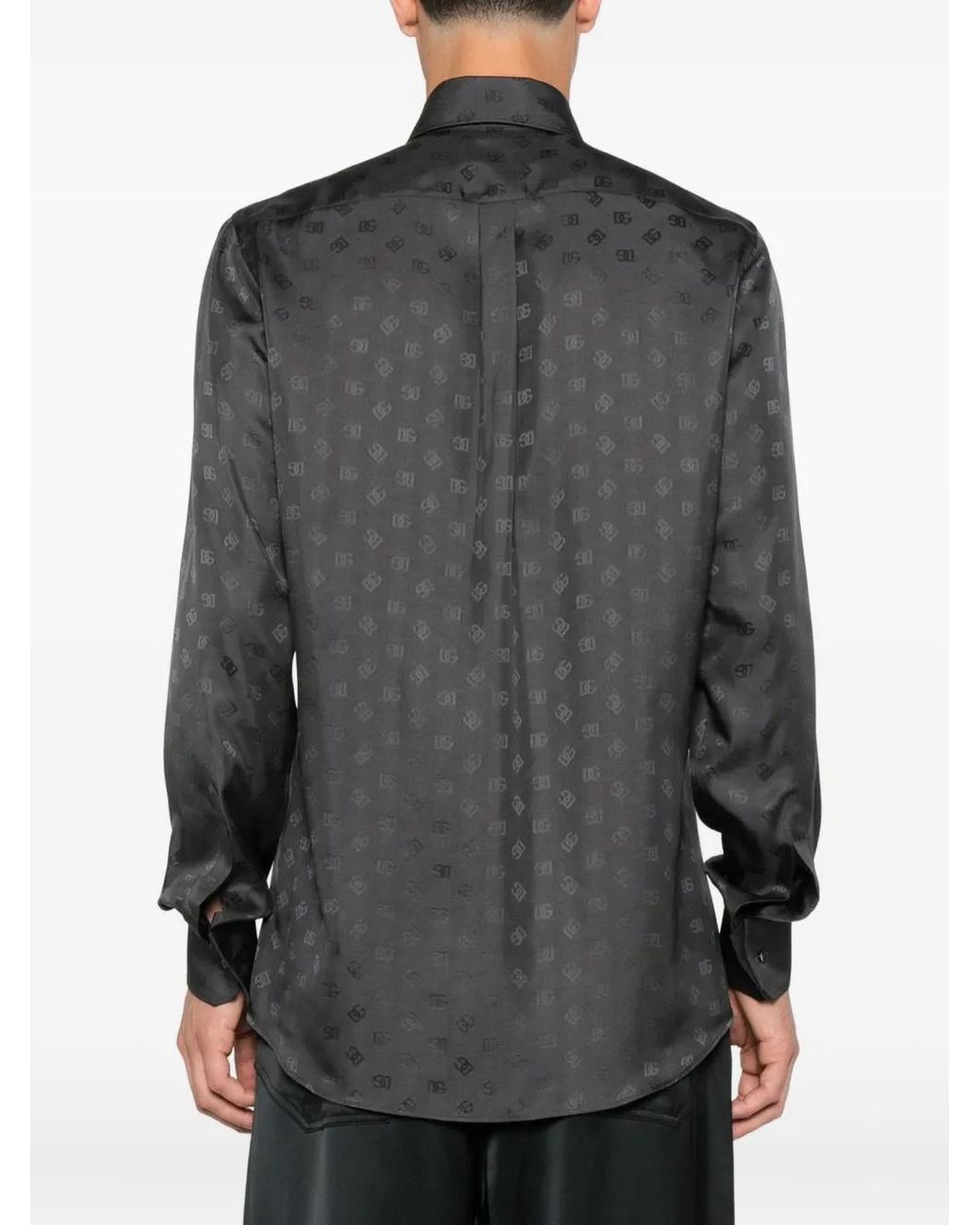 Dolce & Gabbana Gray Silk Shirt With Monogram for men