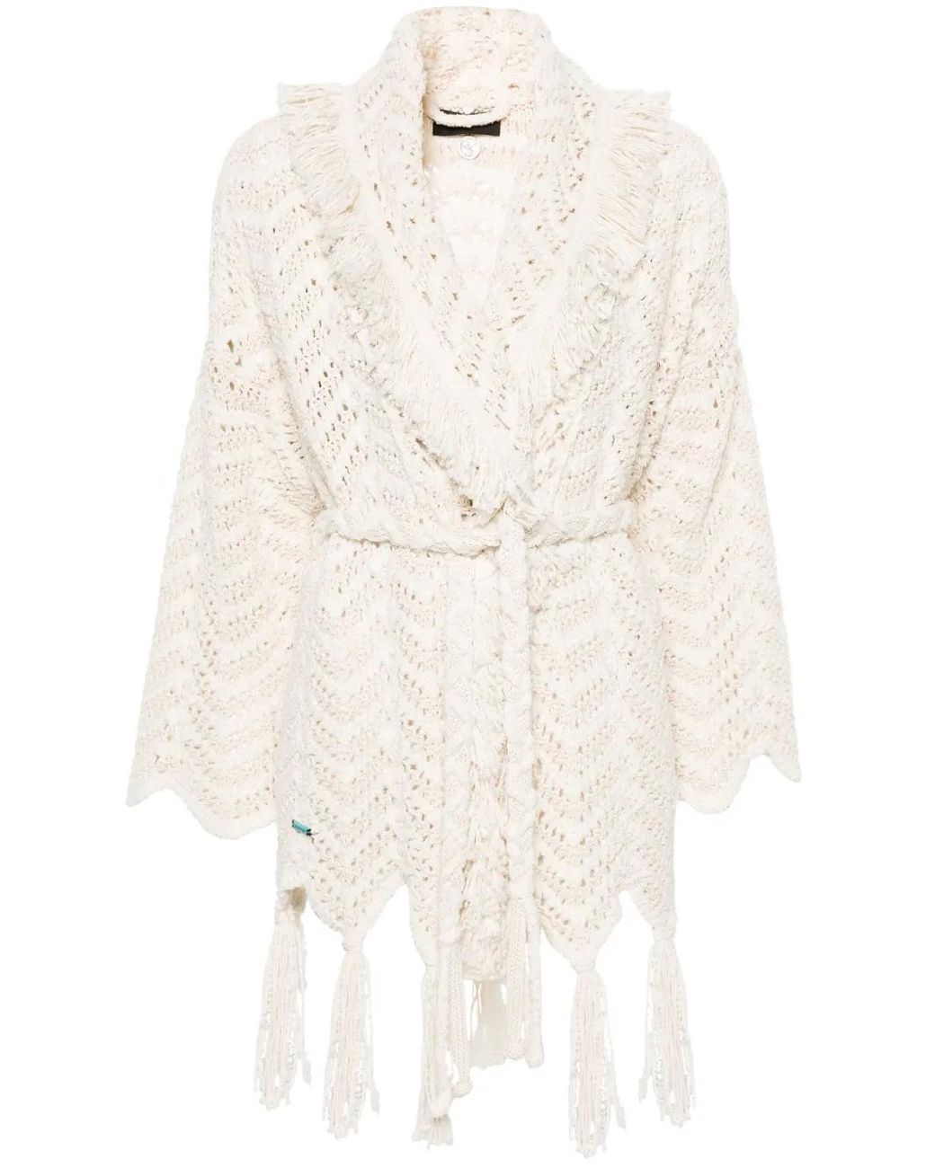 Alanui White Chevron-knit Fringed Cardigan