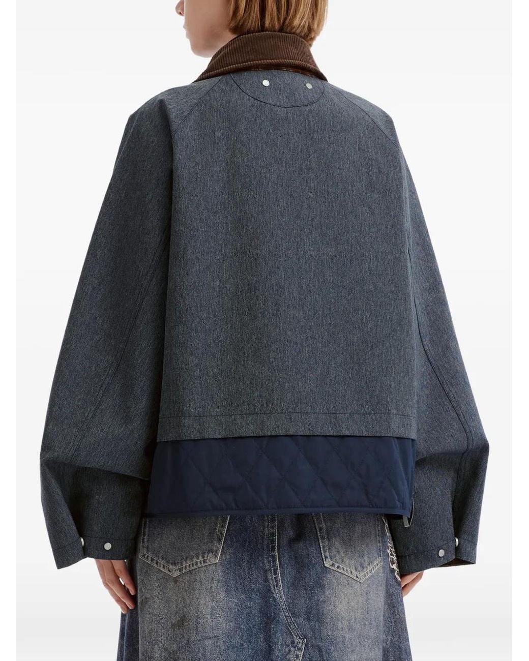 Musium Div. Blue Quilted-Panel Corduroy-Collar Jacket