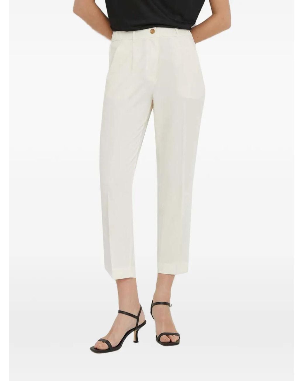 Sisley White Elasticated-Waistband Cropped Trousers