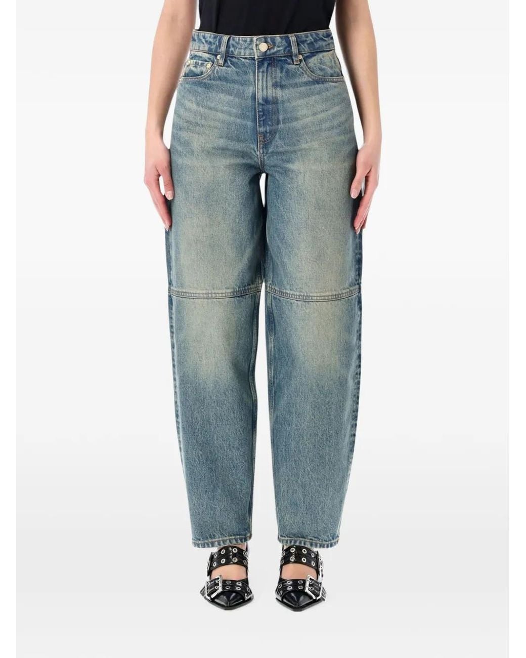 Ganni Blue Pantalon À Effet En Jean