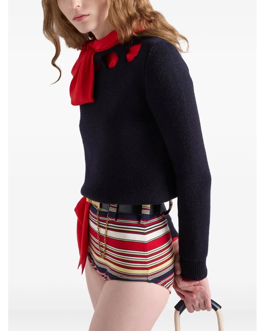 Prada Blue Pullover Mit U-Boot-Ausschnitt