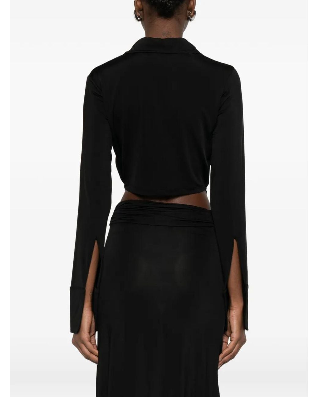 AYA MUSE Black Draped Collared Top