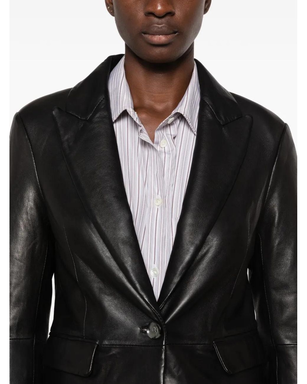 The Jackie Leathers Black Single-Breasted Leather Blazer