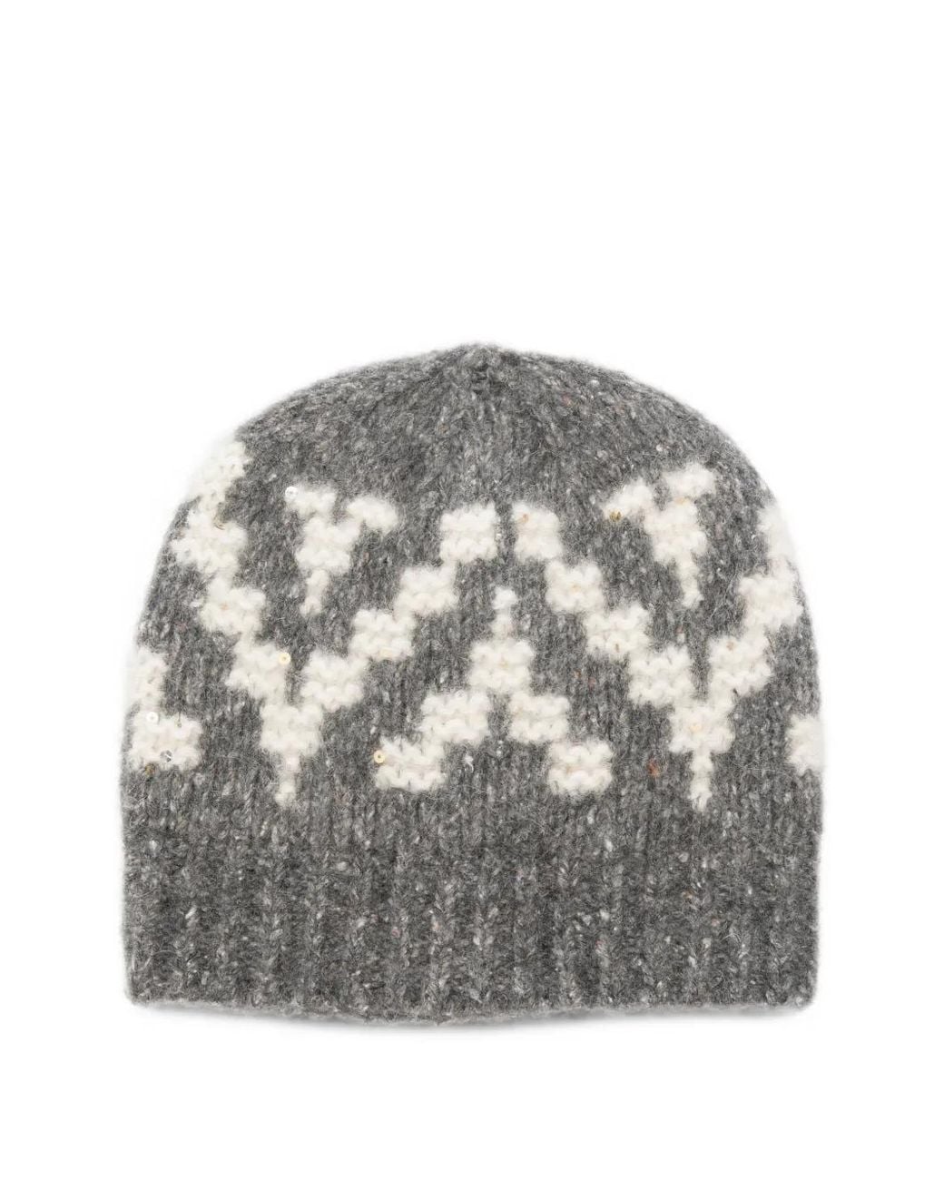 Peserico Gray Sequin-Embellished Intarsia-Knit Beanie Hat