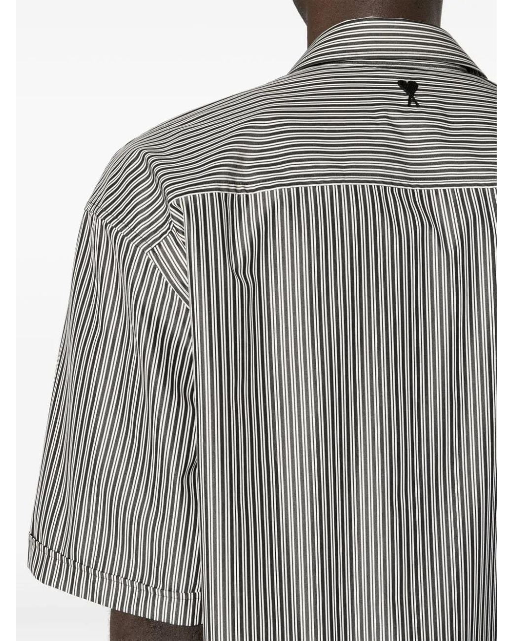 AMI Gray Striped Cotton Shirt for men
