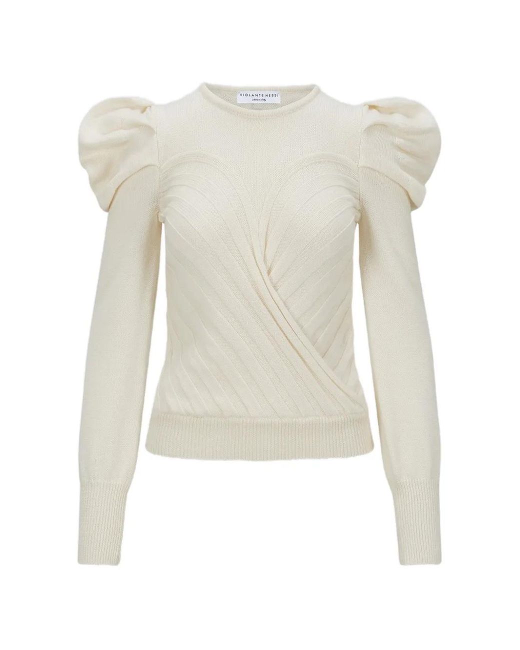 Violante Nessi White Ribbed Puffed-Sleeve Sweater