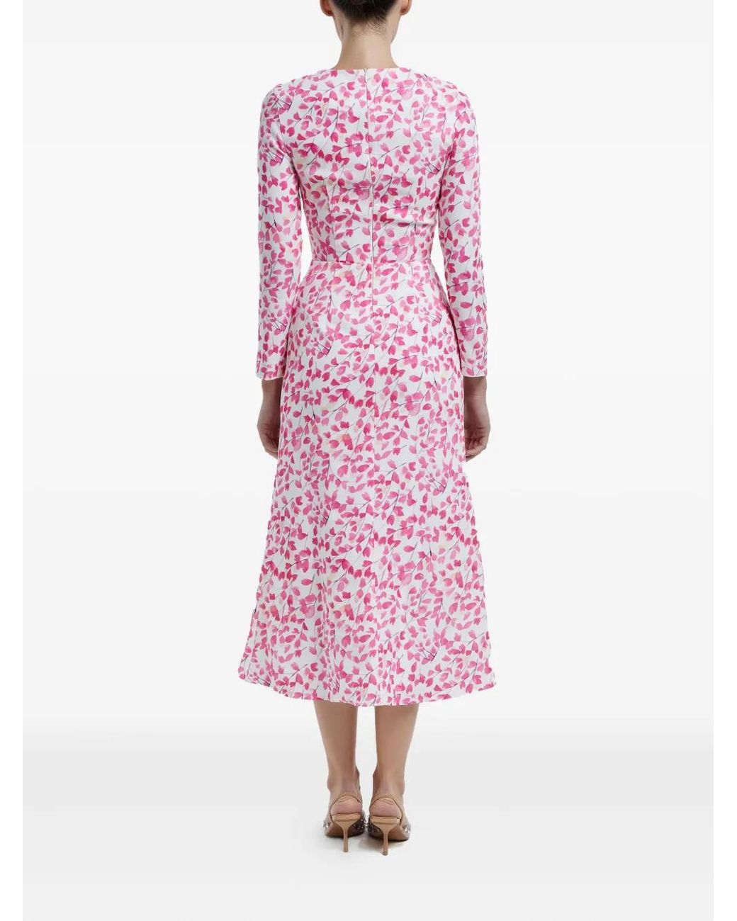 POST MERIDIEM Pink Floral-Print Long-Sleeve Midi Dress