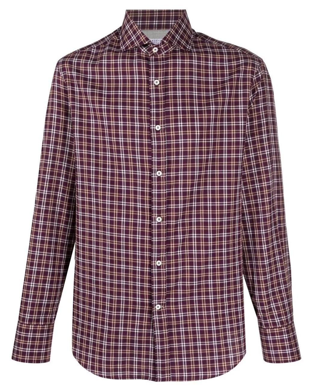 Brunello Cucinelli Red Checked Cotton Shirt for men