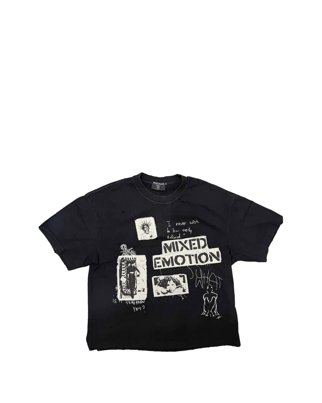 Mixed Emotions Black Stamped Graphic-Patch T-Shirt for men