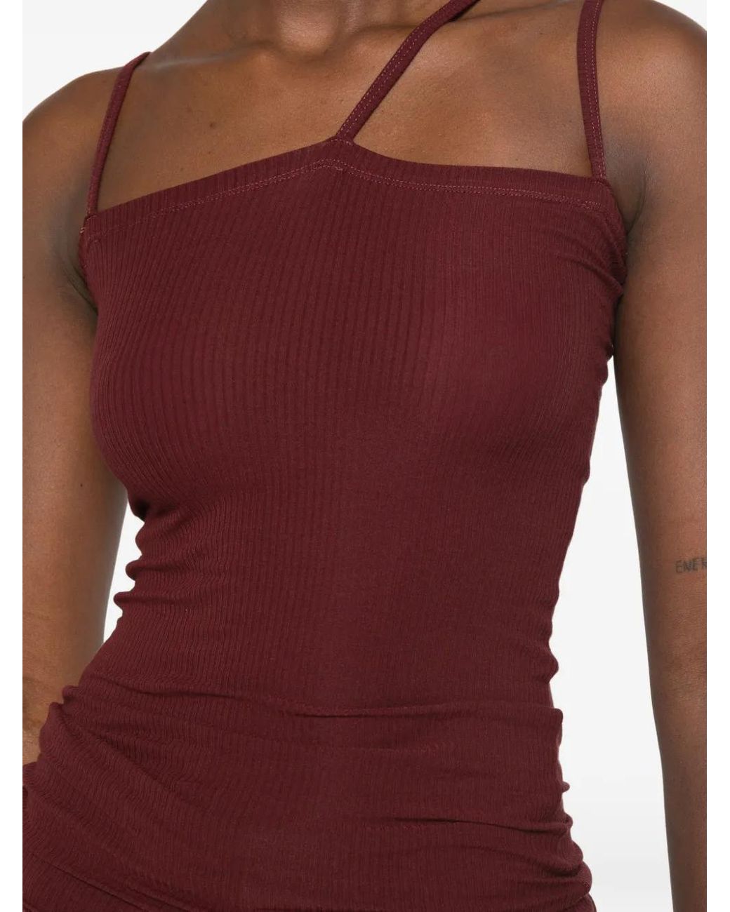 Baserange Red Ribbed Asymmetric Tank Top