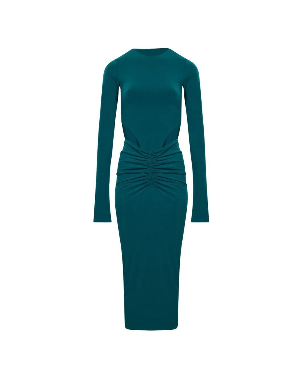 ANDAMANE Green Heloise Cut-Out Ruched Midi Dress