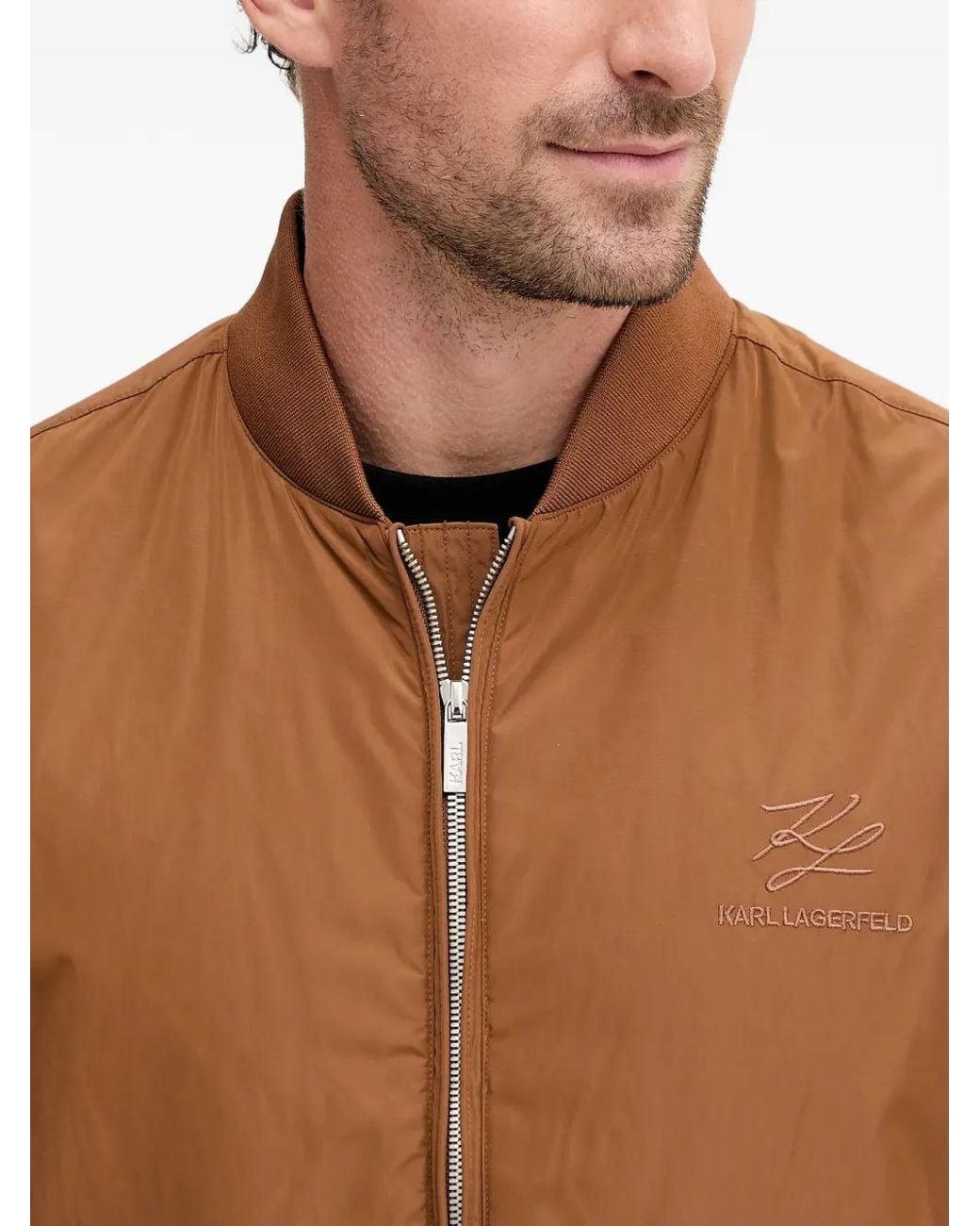 Karl Lagerfeld Brown Logo-Embroidered Bomber Jacket for men