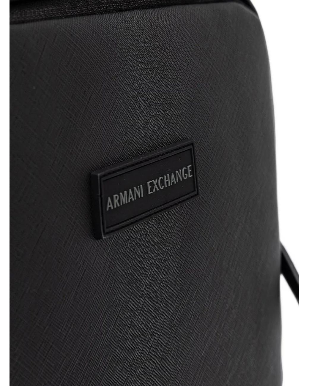 ARMANI EXCHANGE Black Logo-Patch Cross-Grain Backpack for men
