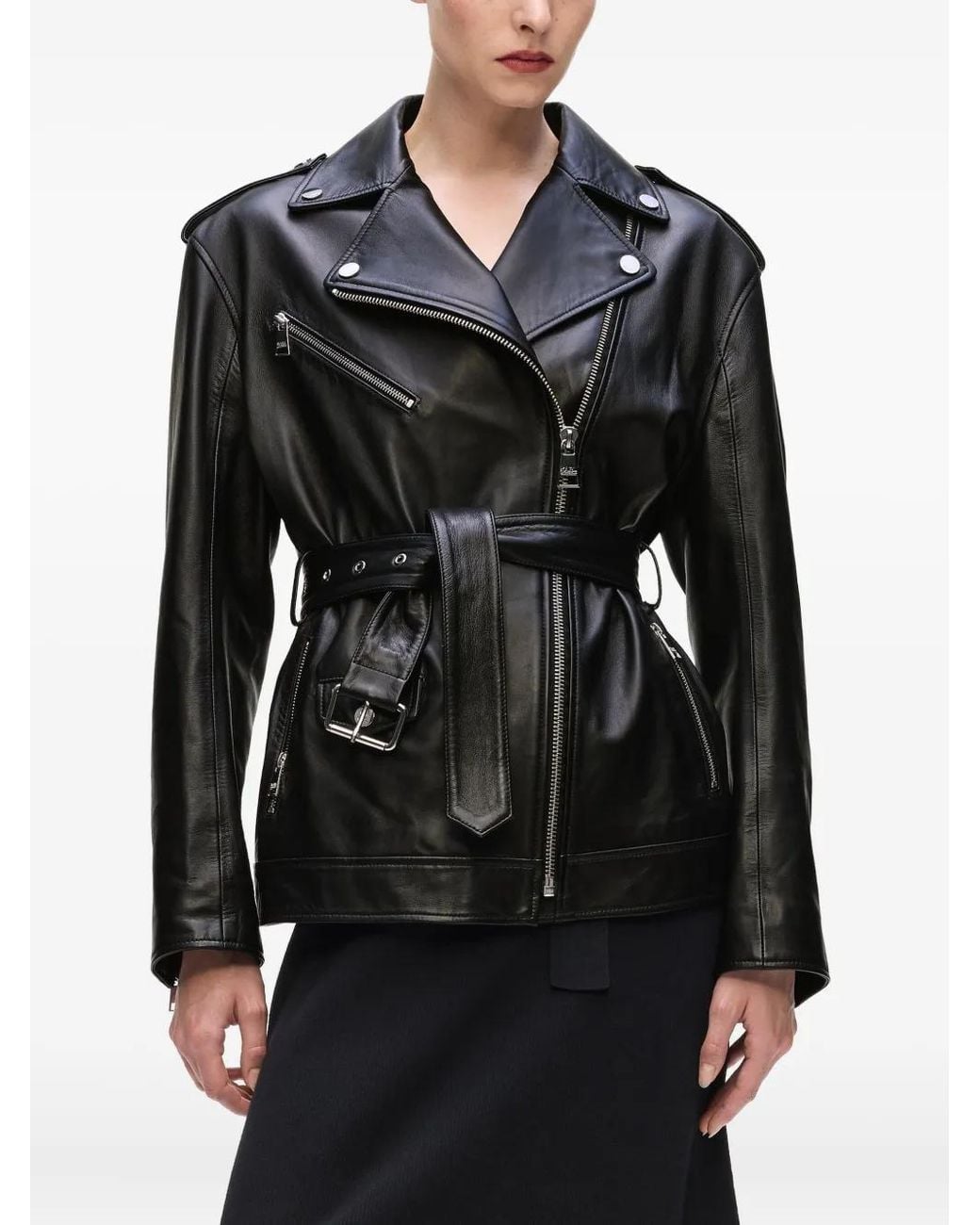 Chaqueta Biker Con Cinturón Karl Lagerfeld de color Black