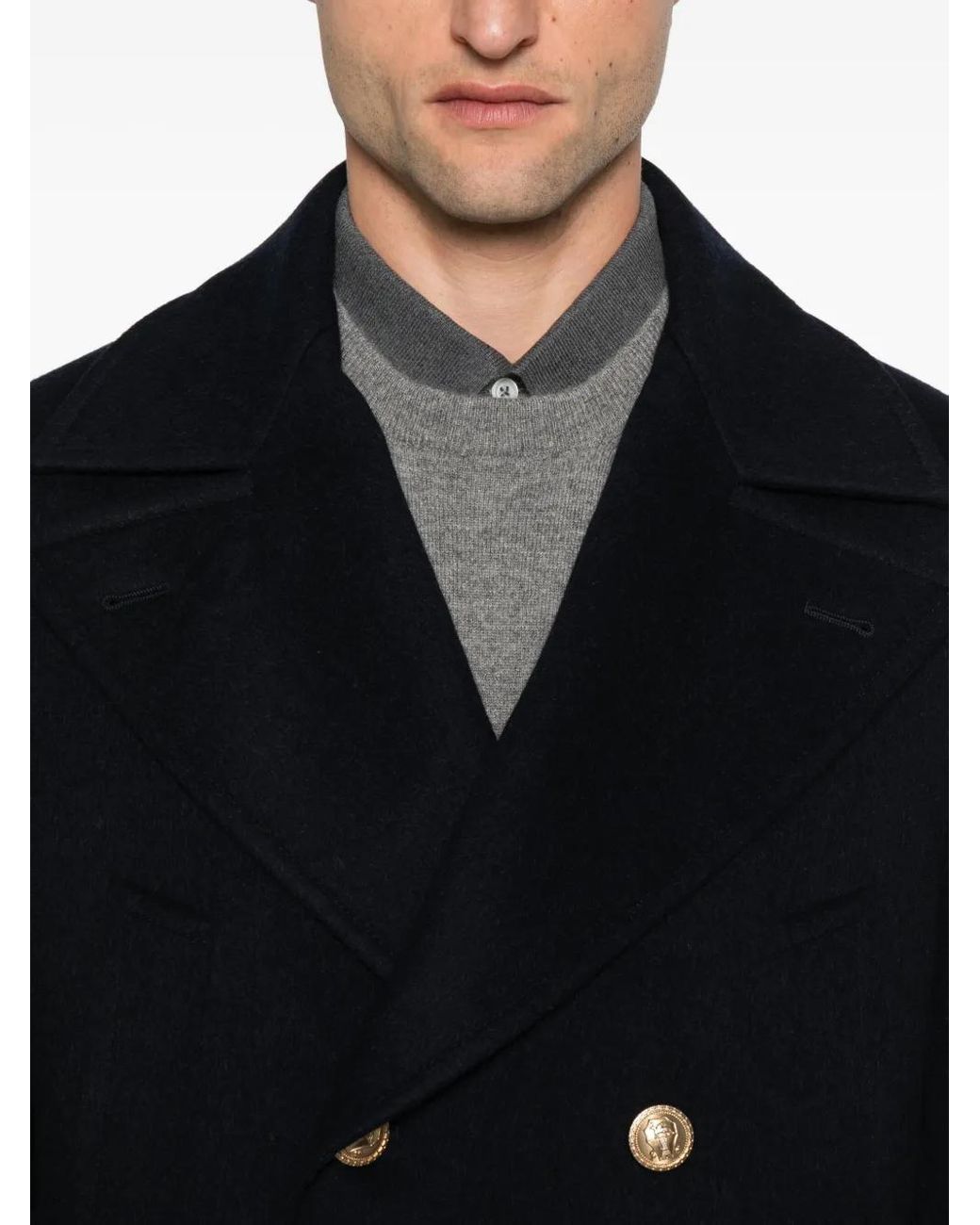 Abrigo Con Doble Botonadura Brunello Cucinelli de hombre de color Black