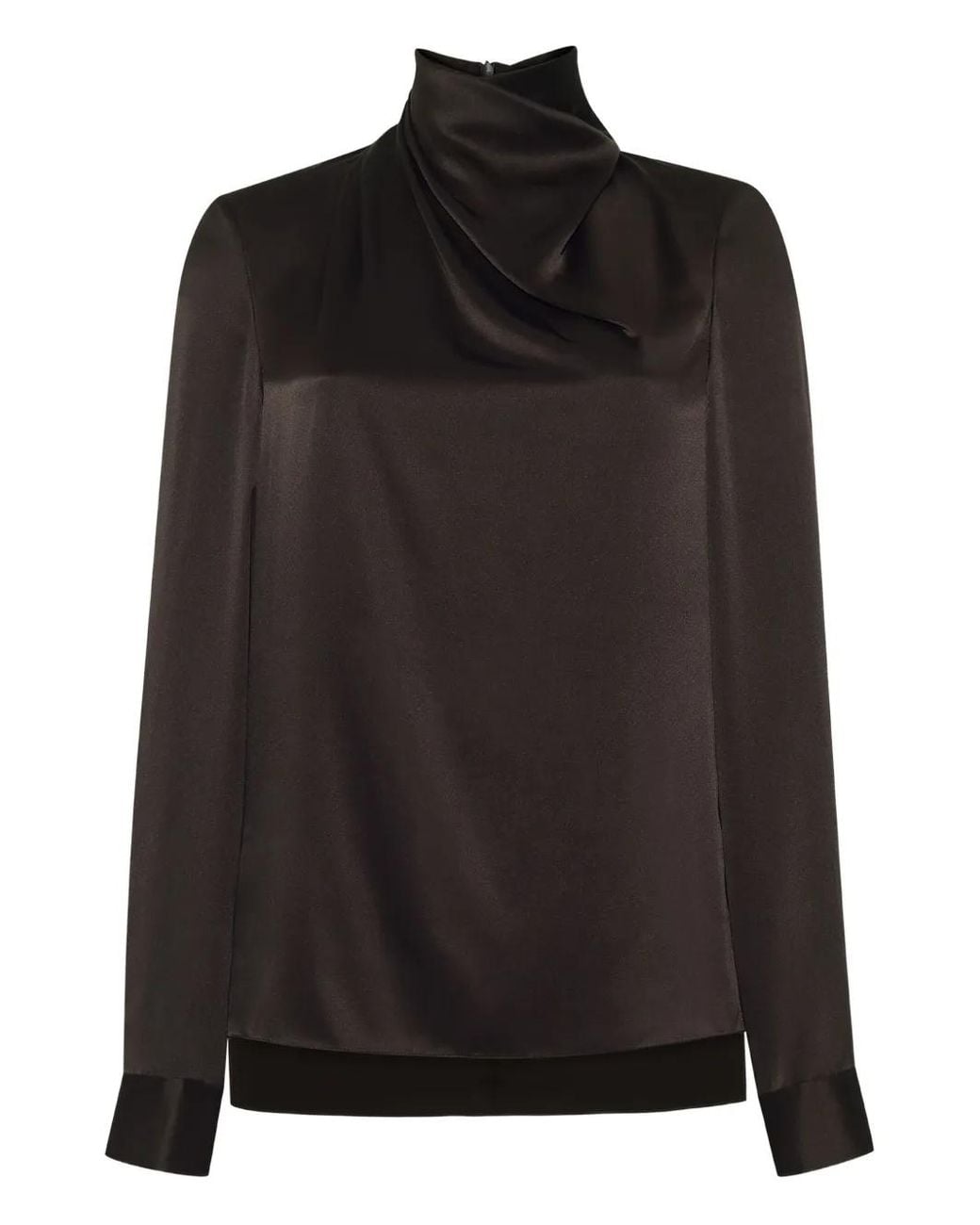 Adam Lippes Black Mizner High-Neck Charmeuse Top
