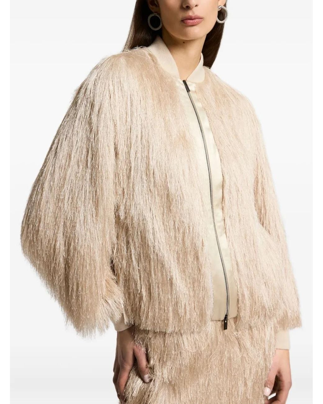 Peserico Natural Fringed Bomber Jacket