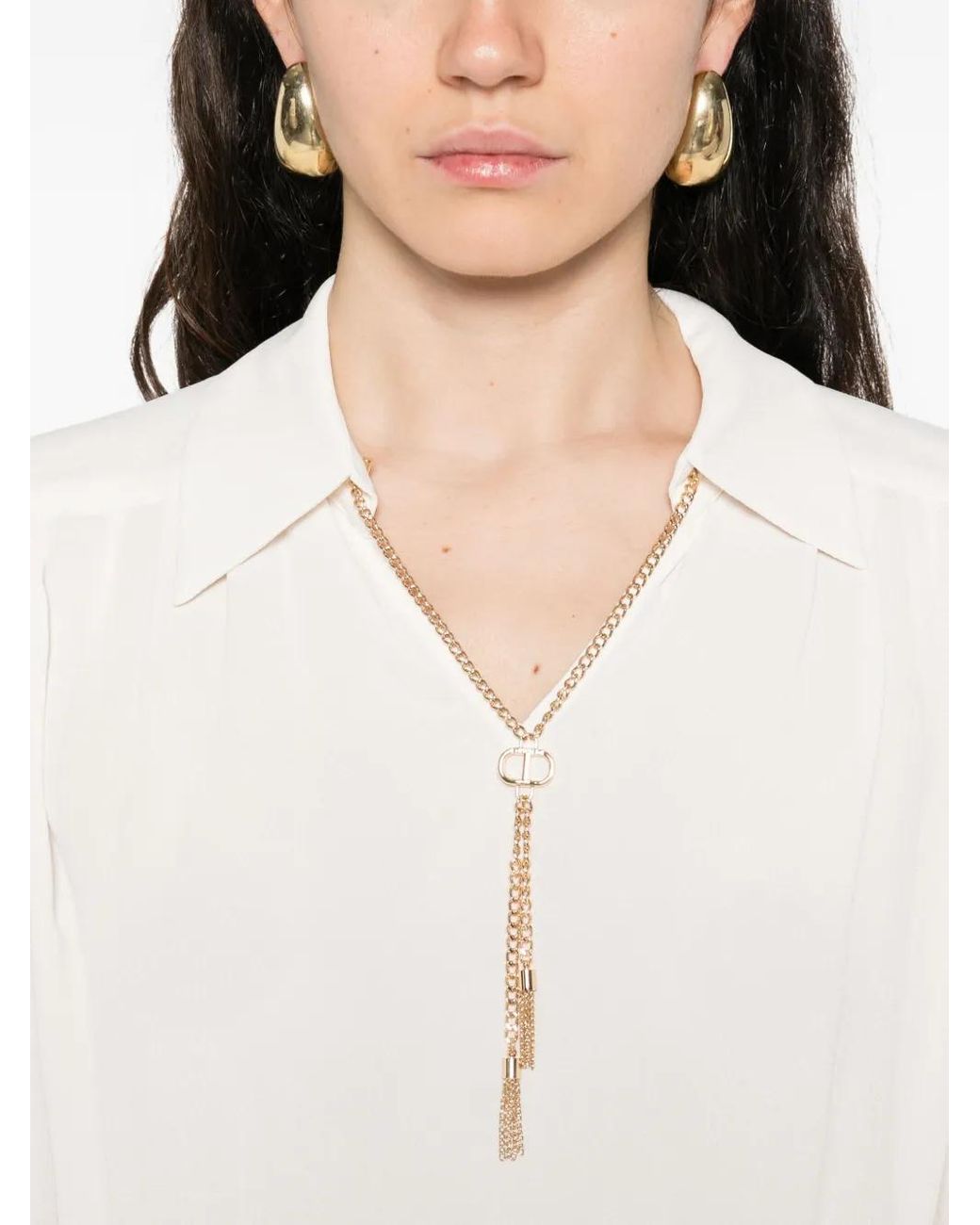 Twinset White Chain-Embellished Polo Blouse