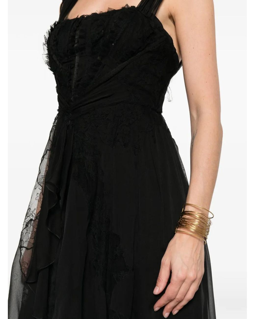 Alberta Ferretti Black Ruffled Lace Mini Dress