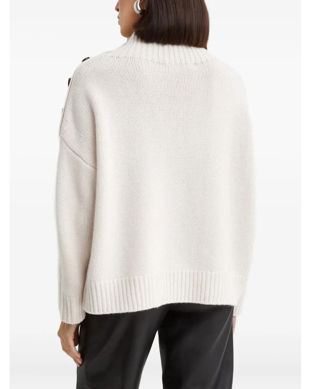Yves Salomon White Button Turtleneck Sweater