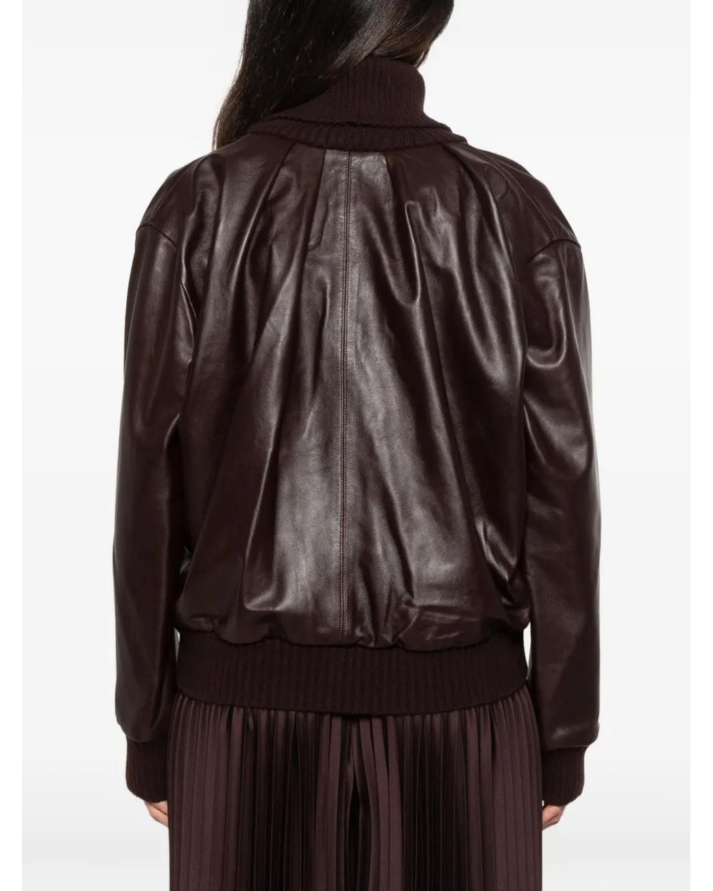 Victoria Beckham Brown Knitted-Collar Leather Top