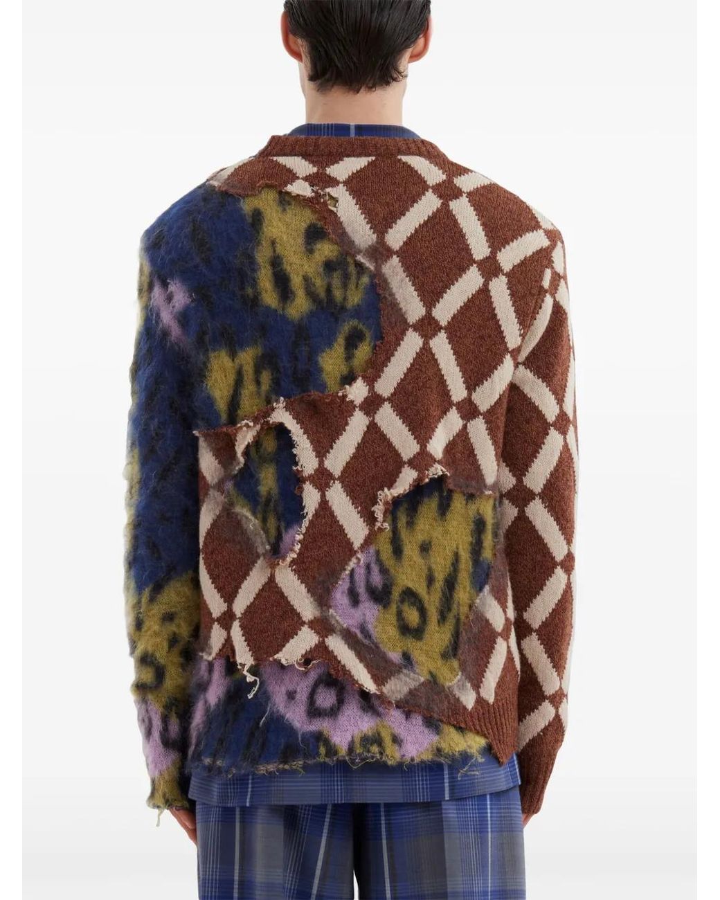 Marni Brown Distressed-Effect Colour-Block Jumper for men