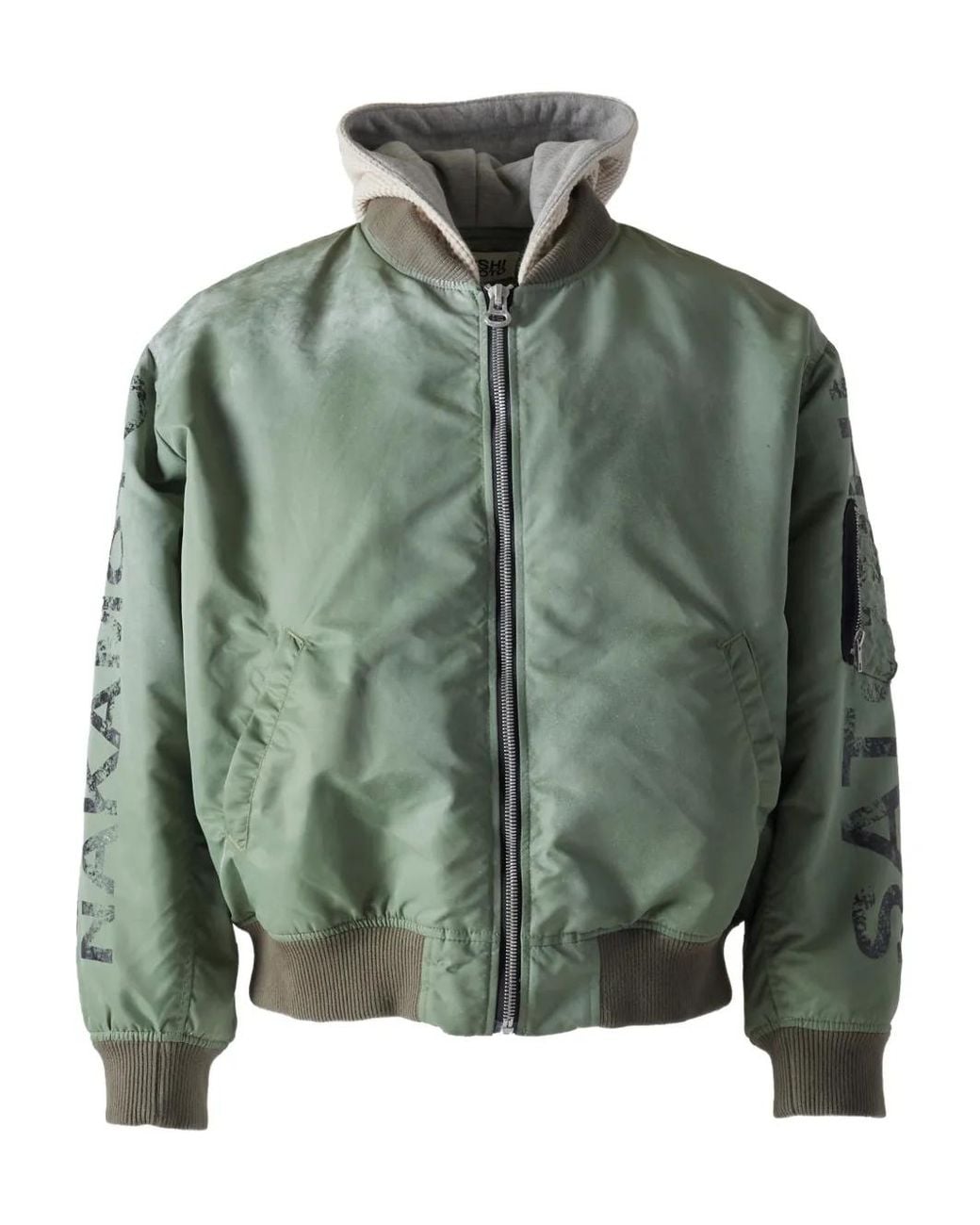 Satoshi Nakamoto Green Hooded Graphic Bomber Jacket for men