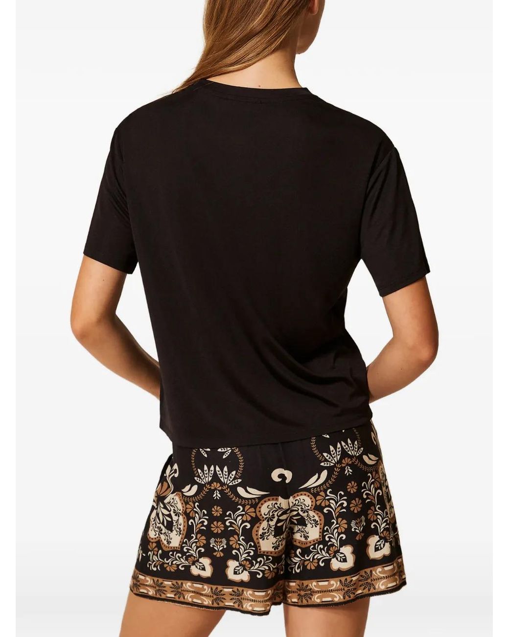 Twinset Black T-Shirt With Logo And Sequins