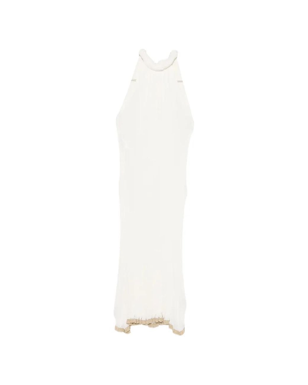 Alberta Ferretti White Pleated Halter-Neck Midi Dress