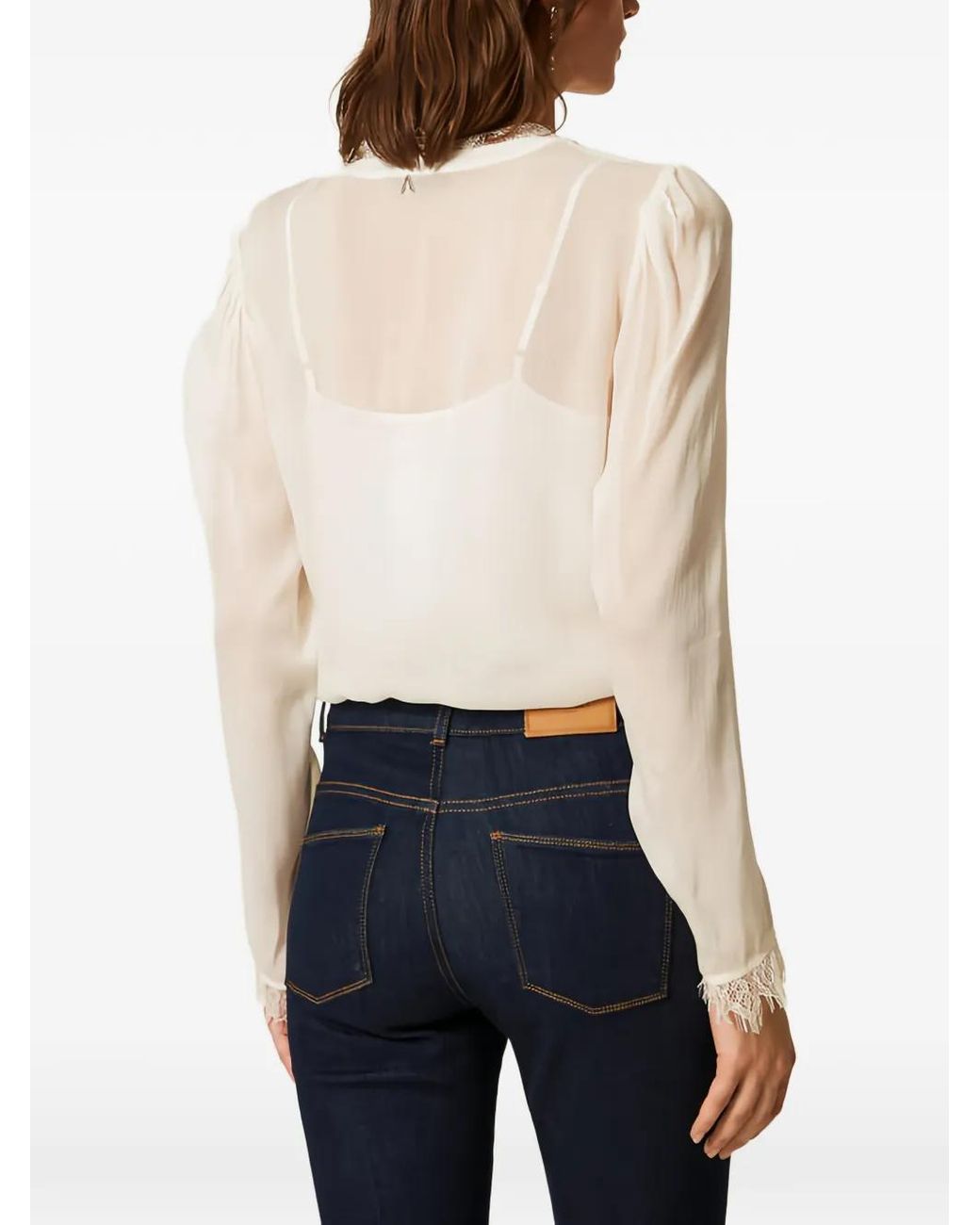 Twinset White Georgette Blouse With Lace